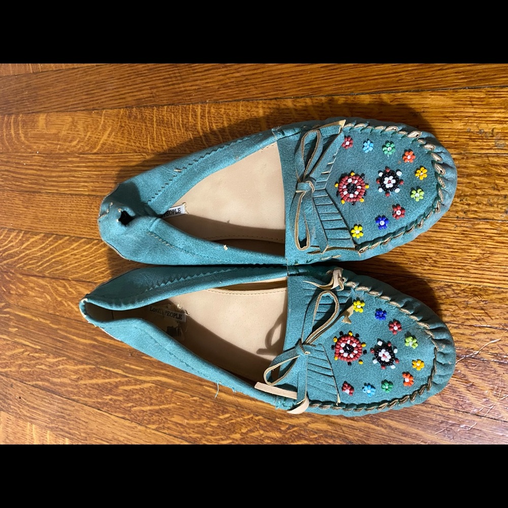 Turquoise beaded moccasins